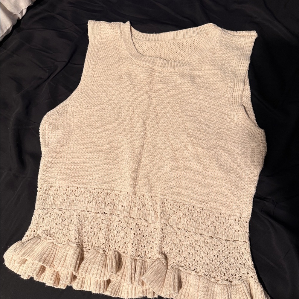 Sleeveless Cream Knit Sweater Tank